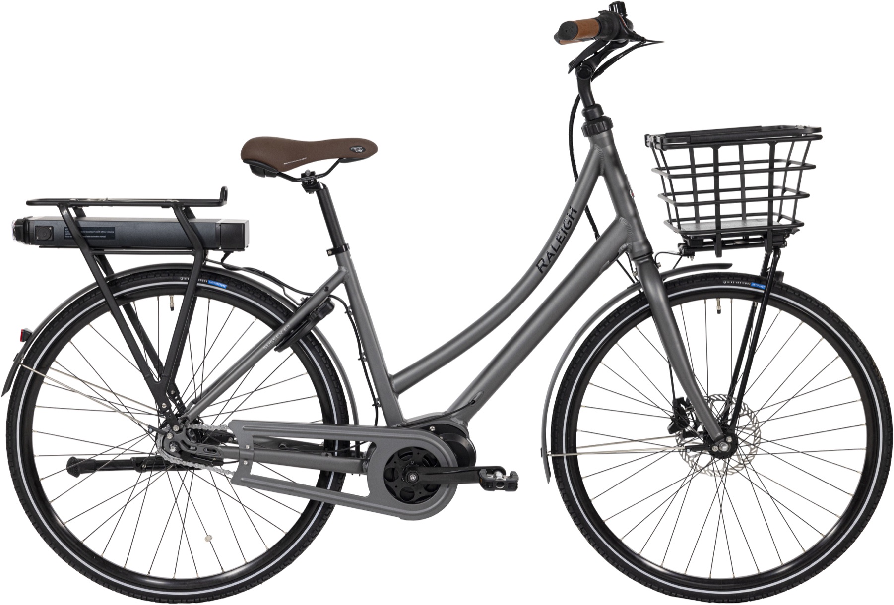 Raleigh Sussex E2 Dame 7 gear fodbremse mat grå inkl. 11,0 Ah batteri